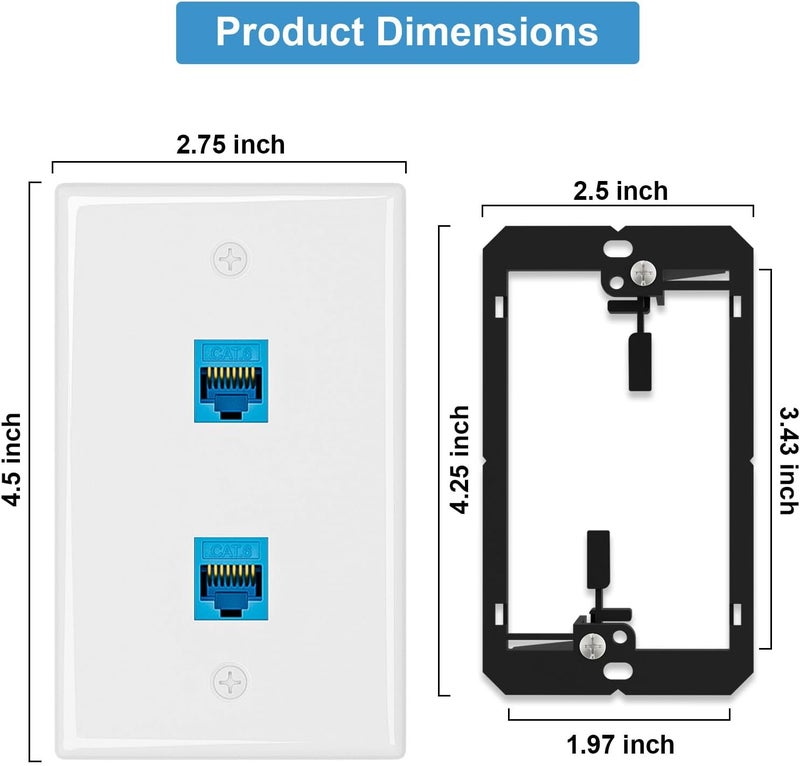 iwillink (5-Pack) Ethernet Wall Plate, 2-Port Keystone Wall Plate with RJ45 Keystone and Low Voltage Mounting Bracket, Female to Female Cat6 Wall Plate, Blue - Image 4